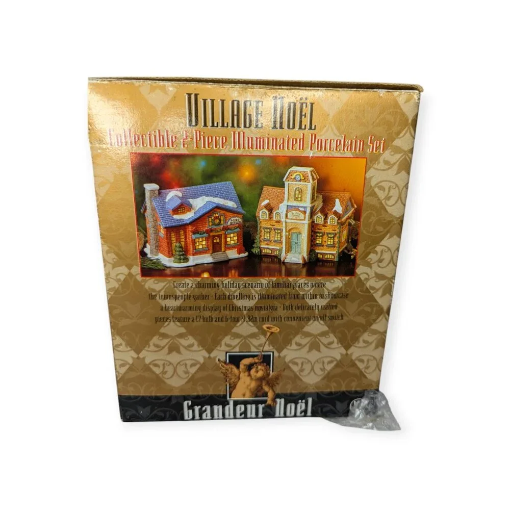 Grandeur Noel Ceramic Christmas Village Post Office Elementary School Set W/Box